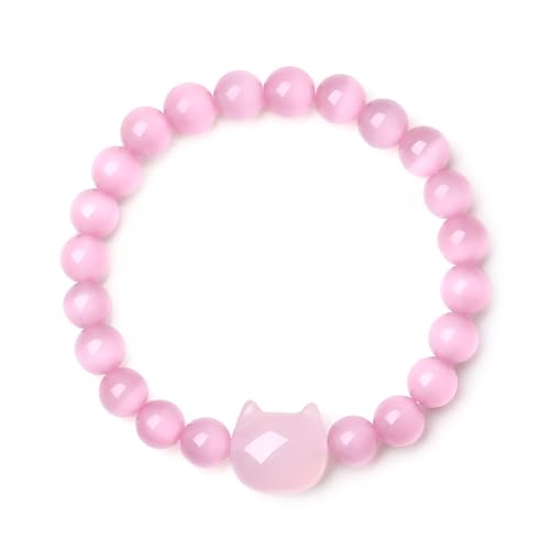 XIANNVXI Crystal Bracelet for Women Men 8 mm Natural Stone Beaded Bracelets Cat Bracelets Cross Bracelets Heart Bracelelt Jewelry for Women Birthday Gifts Stretch Bracelet - color: Pink-Rose Quartz