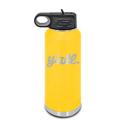 Y'all Laser Engraved Water Bottle Customizable Polar Camel Stainless Steel with Straw - southern script you all you’ll Yellow 32 oz - color: Yellow