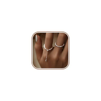 925 Sterling Silver Adjustable Link Chain Rings for Women Daughter - color: Silver