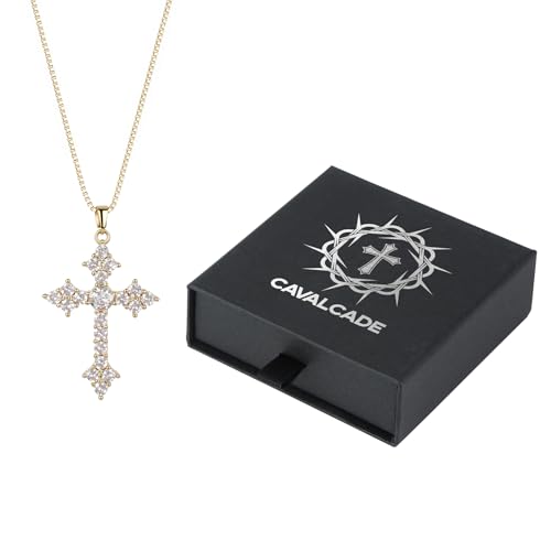 Cavalcade Zirconia Cross Pendant for Car Rear View Mirror Decor Auto Faith Amulet Sparkly Religious Christian Medal Ornament