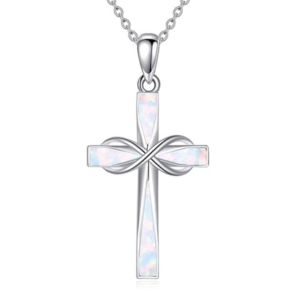 ONEFINITY Cross Necklace 925 Sterling Silver Cross Pendant Religious Jewelry Gifts - style: white opal