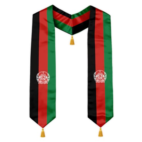 Graduation Stole Country Flag Grad Sash with Gold Tassels - 72 Inch V-Neck Satin Stoles for 2026 Graduate - color: Afghanistan Stole