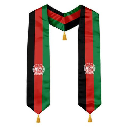 Graduation Stole Country Flag Grad Sash with Gold Tassels - 72 Inch V-Neck Satin Stoles for 2026 Graduate - color: Afghanistan Stole