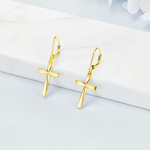 Cross Earrings 925 Sterling Silver Dangle Earring Gifts for Women - style: Yellow gold Origami