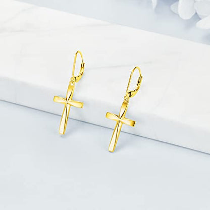 Cross Earrings 925 Sterling Silver Dangle Earring Gifts for Women - style: Yellow gold Origami