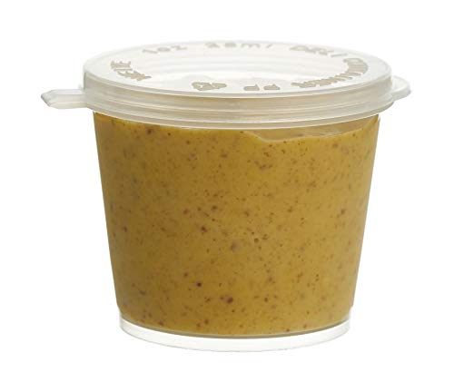 EcoQuality 1oz Plastic Condiment Souffle Cups with Attached Lids, 50 Packs
