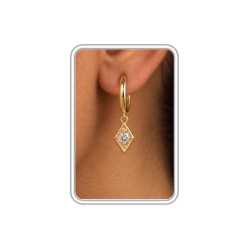 Dangle Earrings for Women, Dainty Huggie Hoop Dangle Earrings - color: Diamond 01 Dangle Gold