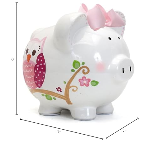 Child to Cherish Ceramic Piggy Bank for Girls, Pink Dotted Owl - color: Pink Dotted Owl