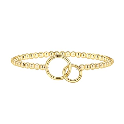 Gold Bracelets for Women 14K Gold Plated Bead Bracelet Hypoallergenic Stretch Bracelets for Women Elastic Bracelet Trendy Teen Gift Dainty Jewelry for Women - style: Two Circle