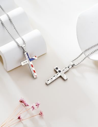 Yoosteel Silver American Flag Soccer Cross Necklace for Men Religious Gifts
