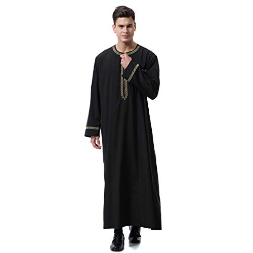 Lenmipot Men's Muslim Clothes Durable Kaftan Robe Dubai Long Gown Ethnic Clothes,1pc Soft Robe - color: A Black, size: Small