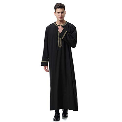 Lenmipot Men's Muslim Clothes Durable Kaftan Robe Dubai Long Gown Ethnic Clothes,1pc Soft Robe - color: A Black, size: Small