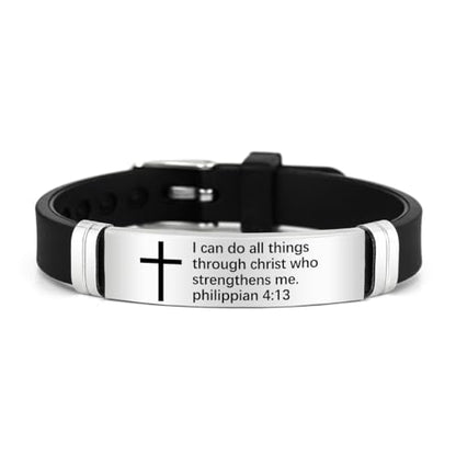2Pcs Cross Bracelet with Bible Verse,Inspirational Quote Wristband Adjust Silicone Band Scripture Bracelets Faith Inspirational Baptism Gift Daily Reminder Jewelry for Men Women Couples - style: Phil 4 13