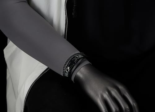 COOLSTEELANDBEYOND Mens Women Steel Horizontal Sideway Lateral Flat Cross Multi-Strand Leather Bangle Bracelet - color: D-Color: Black
