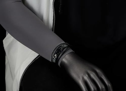 COOLSTEELANDBEYOND Mens Women Steel Horizontal Sideway Lateral Flat Cross Multi-Strand Leather Bangle Bracelet - color: D-Color: Black