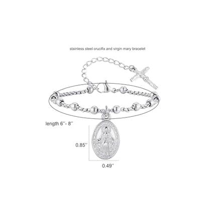 Rnivida 14K Gold Plated Stainless Steel Catholic Rosary Bracelet for Women,Religious Gift for Confirmation Baptism First Communion Easter - color: Silver 01