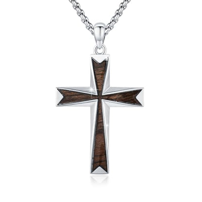 Cross Necklace for Men 925 Sterling Silver Cross Ebony Wooden Ankh Raven Praying Hands Crucifix Amulet Religious Jewelry Gifts for Men Women - color: Cross6