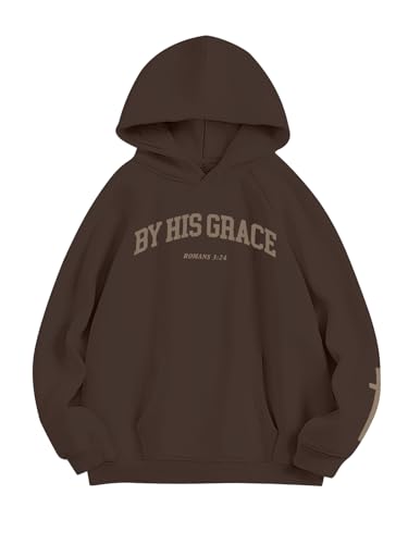 FAYALEQ Christian Sweatshirt By His Grace Letter Print Hoodie Christian Religious Sayings Sweater Bible Pullover Tops - color: Brown, size: XX-Large