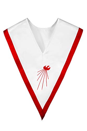IvyRobes V Shape Confirmation Stole Descending Dove Embroidery Confirmation Stoles White with Red Trim