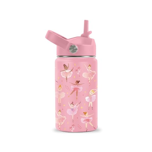 Ballet Water Bottle - 12oz Dance Stainless Steel Water Bottle with Straw - Cute Dancer Insulated Cup - Pink Ballerina Tumbler for Sports, Travel - color: Ballet01, size: 12 Ounces