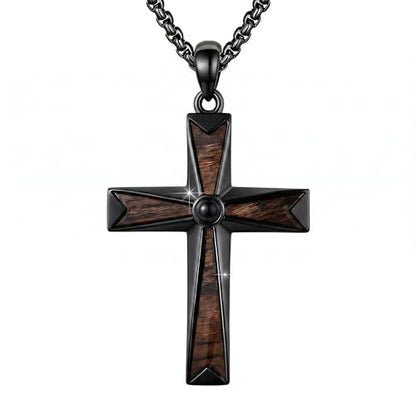 Cross Necklace for Men 925 Sterling Silver Cross Ebony Wooden Ankh Raven Praying Hands Crucifix Amulet Religious Jewelry Gifts for Men Women - color: Cross16