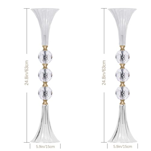 24.8" Tall Crystal Vases for Centerpieces, 2 Pcs Floral Trumpet Vases for Tables Wedding Centerpieces Bouquet Decorative, Acrylic Ribbed Flower Vase for Party Ceremony Centerpiece Dinner Event (2pcs)
