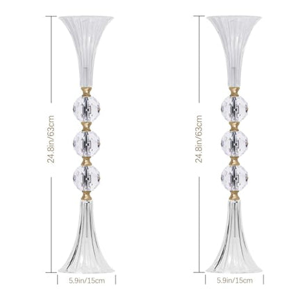 24.8" Tall Crystal Vases for Centerpieces, 2 Pcs Floral Trumpet Vases for Tables Wedding Centerpieces Bouquet Decorative, Acrylic Ribbed Flower Vase for Party Ceremony Centerpiece Dinner Event (2pcs)
