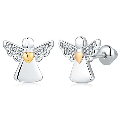 Butterfly Ladybug Unicorn Sloth Flamingo Dog Cat Turtle Angel Koala Daisy Panda Stud Earrings for Girls Women - Sterling Silver Hypoallergenic Animal Earrings with Secure Screw Backs - color: A5-Angel