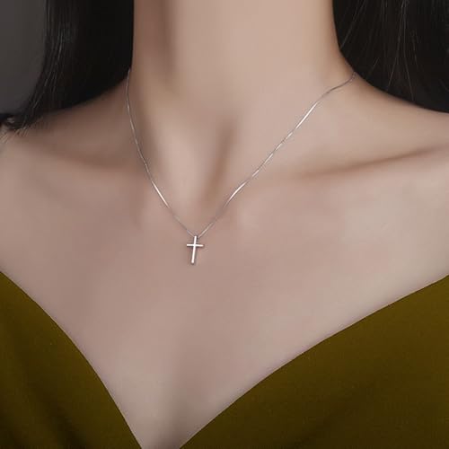 Sterling Silver Cross Necklaces for Women, S925 Dainty Silver Cross Pendant Necklace Small Cross Necklace Box Chains Christian Necklace Jewelry Gifts for Women Teen Mother Birthday