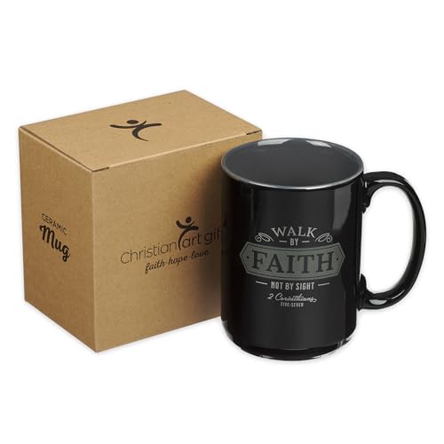 Christian Art Gifts Large Ceramic Bible Verse Coffee & Tea Mug for Men - color: Black/Walk by Faith