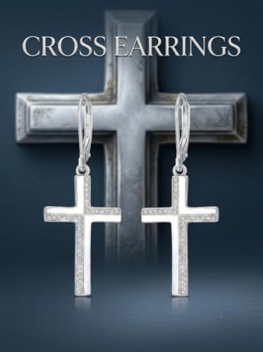 Cross Earrings for Women 925 Sterling Silver Cross Dangle Leverback Drop Earrings Christian Religious Jewelry Gifts Hypoallergenic