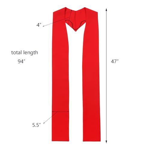 Unisex Overlay Plain Clergy Stole for 94" - color: Red