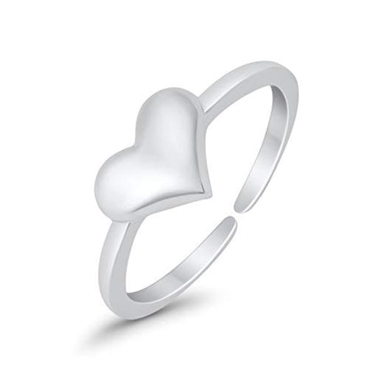 Blue Apple Co. Adjustable Heart Toe Ring Band 925 Sterling Silver (6mm) - color: Sterling Silver