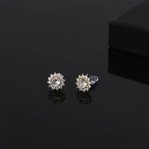 NEWITIN 12 Pairs Silver Earrings for Men Women Halo Stud Earring Set - color: Gold B