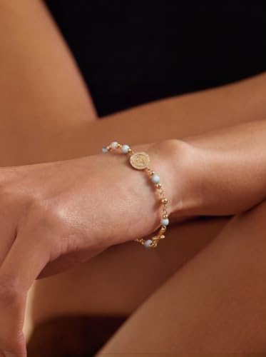 Moodear Cross Bracelet for Women, Dainty Sterling Silver/Gold Plated Gift - color: Virgen's Rosary Cross Bracelet