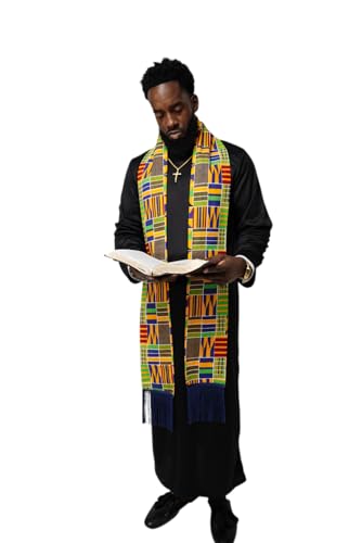 Dupsie's Kente African Print Church Clergy Pastor Choir Stole/Sash with Fringes - color: Blue