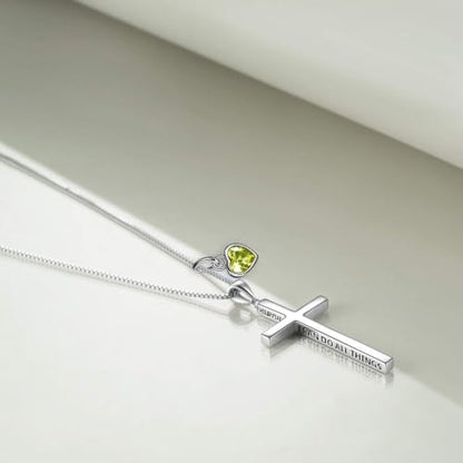 POPLYKE Cross Necklace 925 Sterling Silver Philippians 4:13 I Can Do All The Things Inspirational Necklace Gifts for Women Men 20+2'' - color: silver-08 August