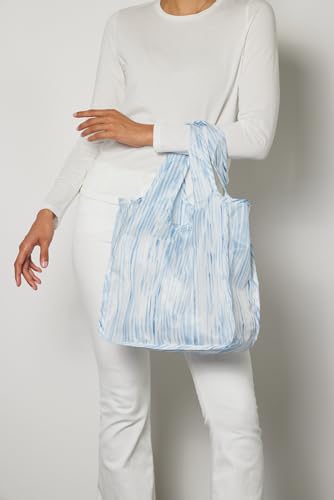 Pure Sage Reusable Grocery Bag - Stylish Shopping Bags for Groceries - Foldable Tote Bag - color: Indigo Reeds