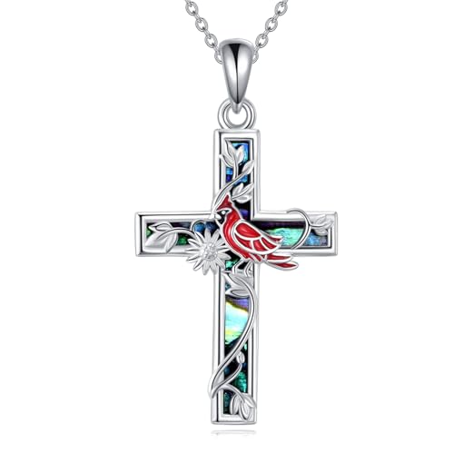 YFN Cross Necklace Sterling Silver Religious Cross Pendant Jewelry Christian Gifts for Women Men - style: F. Red Cardinal
