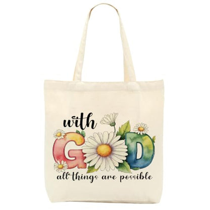 Christian Gifts for Women, Canvas Tote Bag, Faith Gifts for Women Girl Sister Inspirational Religious Gift Birthday - color: Watercolor Daisy Christian 762