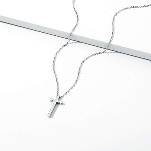 M MOOHAM Cross Necklace for Women Girls, Dainty 14K Gold Plated Cross Pendant Necklace Sideways Cross Choker Layered Necklaces for Women Girls - color: Cross Silver 0.51"×0.91"