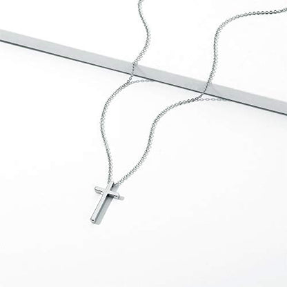 M MOOHAM Cross Necklace for Women Girls, Dainty 14K Gold Plated Cross Pendant Necklace Sideways Cross Choker Layered Necklaces for Women Girls - color: Cross Silver 0.51"×0.91"