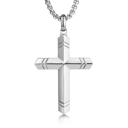Stainless Steel Cross Necklace for Men with Adjustable Box Chain Christian Cross neckalce Gift - color: Silver-A