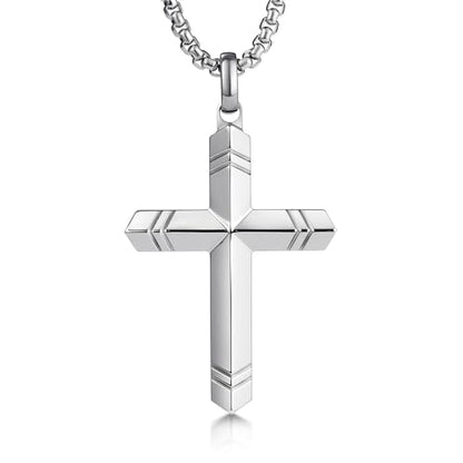 Stainless Steel Cross Necklace for Men with Adjustable Box Chain Christian Cross neckalce Gift - color: Silver-A