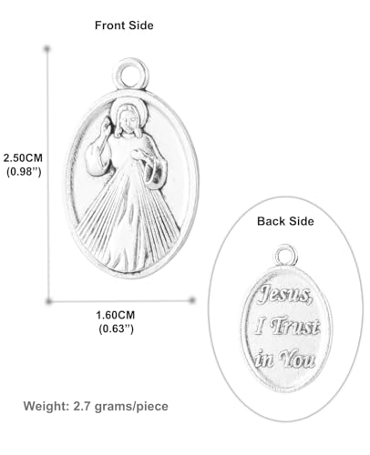 COTTVOTT Saint Therese of Lisieux/Saint Mother Teresa of Calcutta/Divine Mercy Jesus/Mater Dolorosa Patron Saint Medal Charm Pendant for DIY Rosary Necklace Bracelet Jewelry Making Part - color: 30pcs-Divine Mercy Jesus medal
