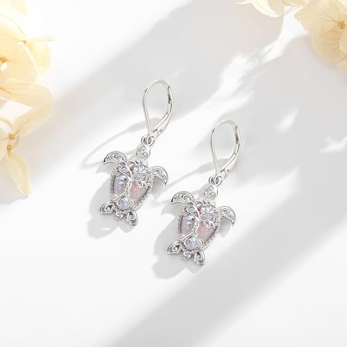 Vito Moonstone Turquoise Drop Earrings for Women, 925 Sterling Silver Hooks - style: Turtle-Moonstone