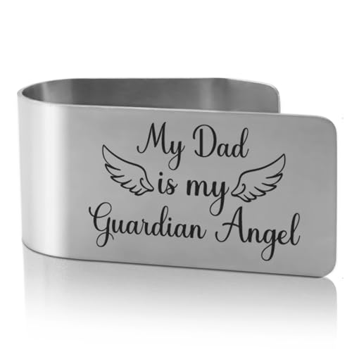 XQLZY My Dad Is My Guardian Angel Engraved Stainless Steel Car Visor Clip, Funny Guardian Angel Visor Clip Gifts for Dad Men Uncle Driver, Travels Visors Car Accessories, God Prayer Gifts - color: Sliver019