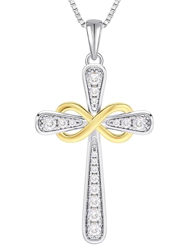 YL 925 Sterling Silver Cross Necklace for Women Halo Infinity Pendant Cubic Zirconia Jewelry for Mom - color: 04-zirconia-Apr-18k gold