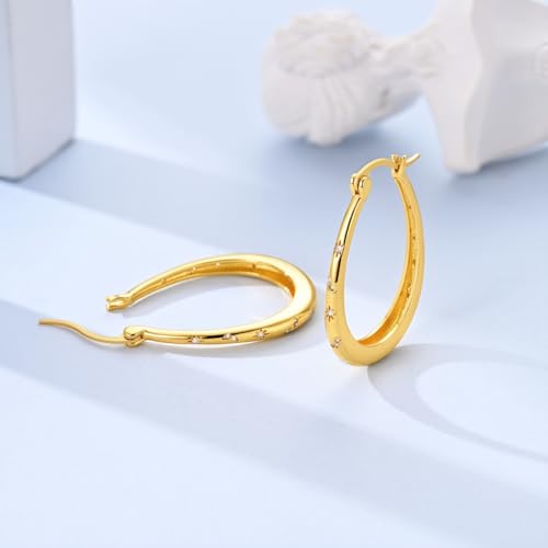 LAZA 925 Sterling Silver Earrings for Women Huggies Hoop Gold Earrings - color: Gold Moon Star Sun hoop Earrings