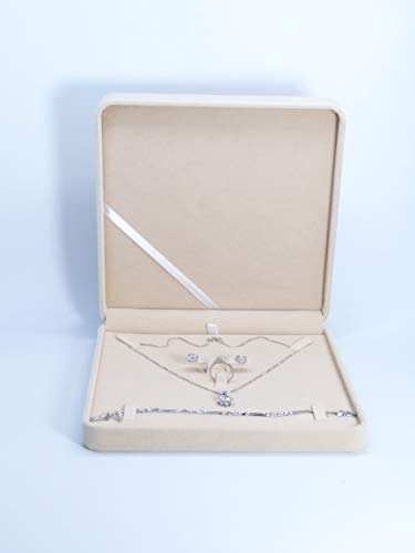 Jewelry Set Velvet Box Necklace Earring Ring Necklace Bracelet Gift Display Case Wedding Jewelry Storage Holder (Beige) - color: Beige
